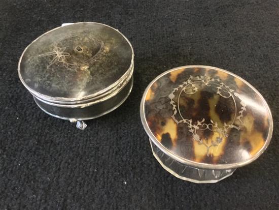 2 x silver and tortoiseshell boxes